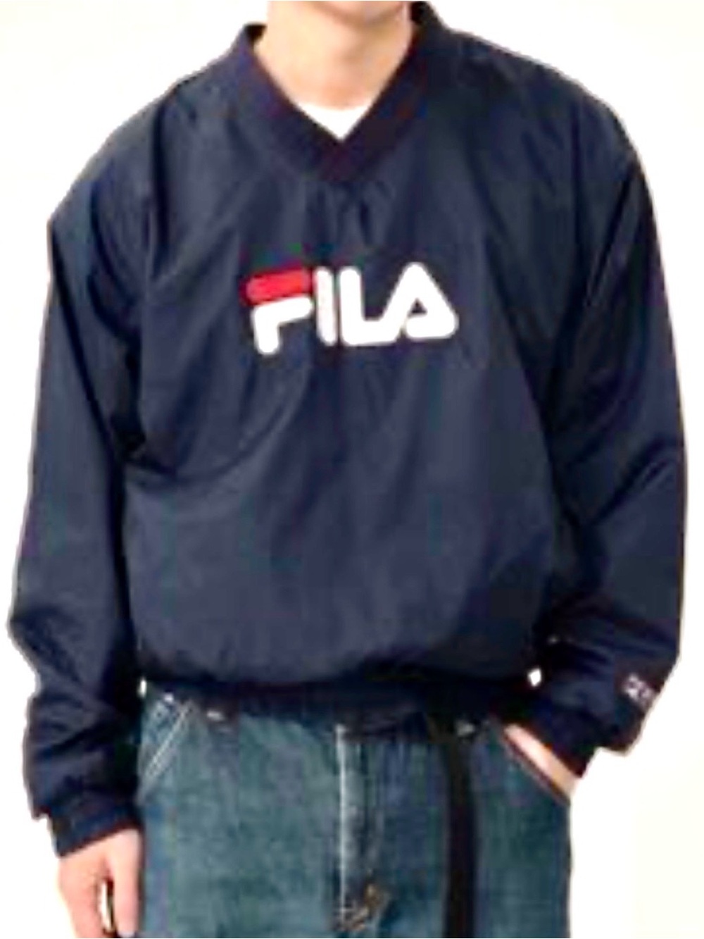 FILA Vintage Navy Pullover Windbreaker with White and Red Logo